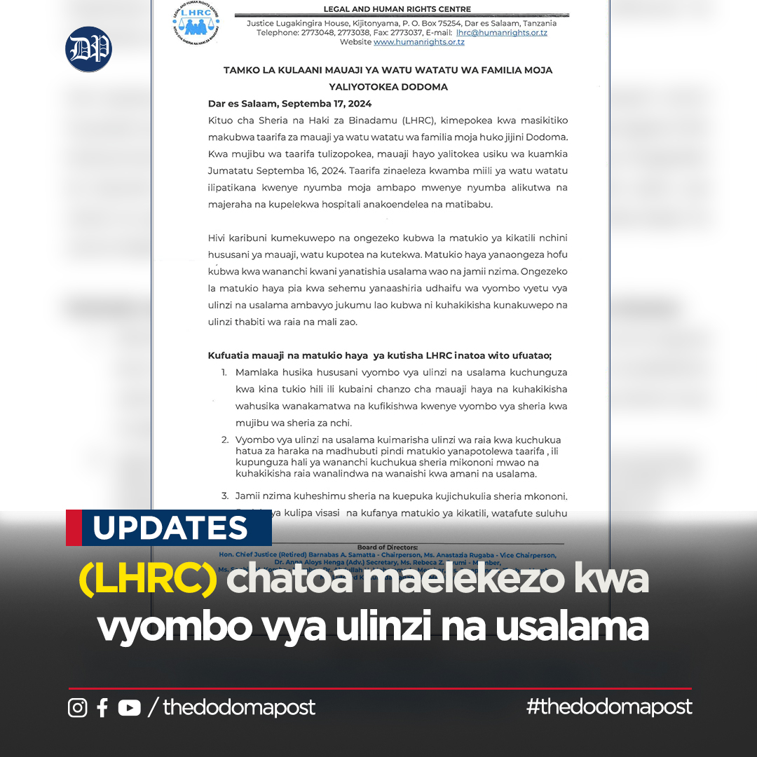 (LHRC) chatoa maelekezo kwa vyombo vya ulinzi na usalama Kufuatia mauaji ya watoto watatu wa familia moja